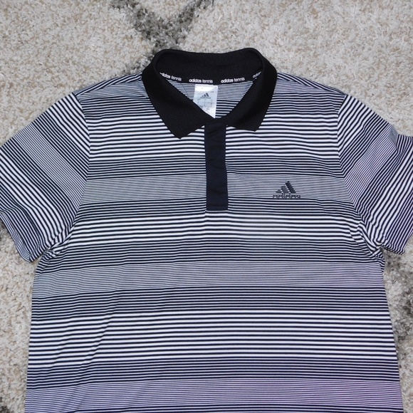 Adidas Men's Classic Polo Black and White Stripes - Picture 3 of 5